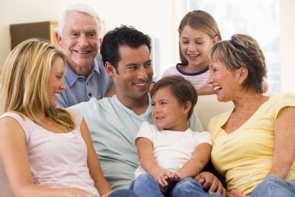 Happy family talking to each other